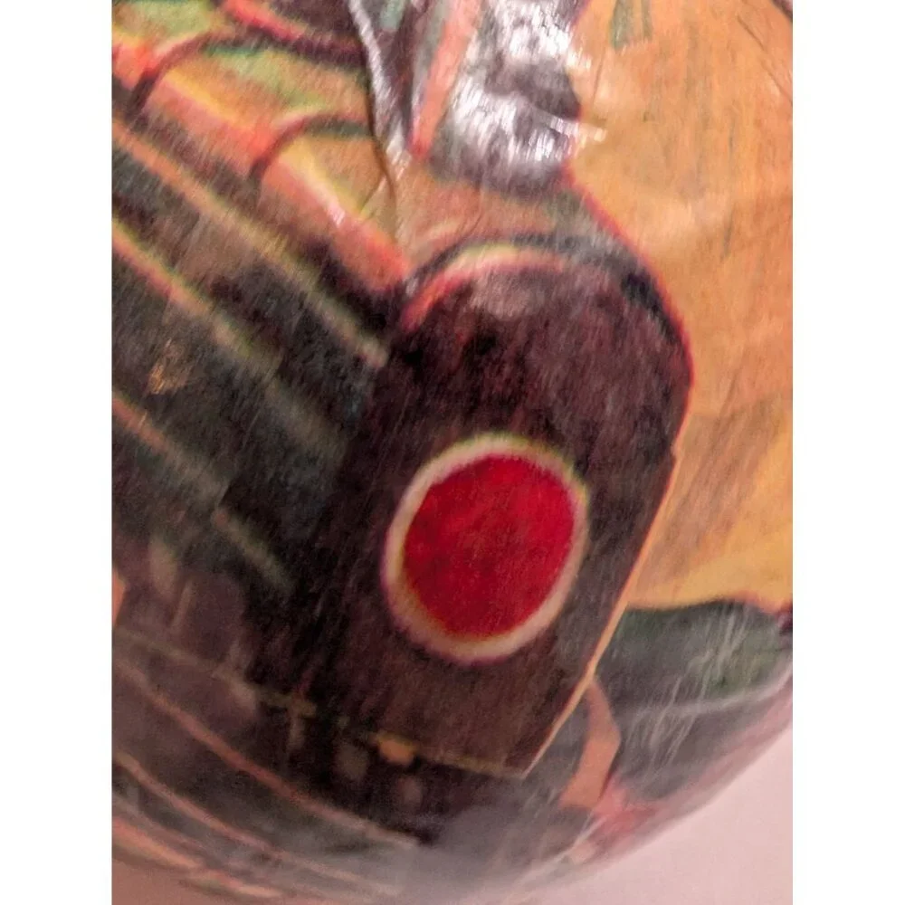 Santa Clause decoupage  large ball ornament Christmas‎ present scene hanging vtg